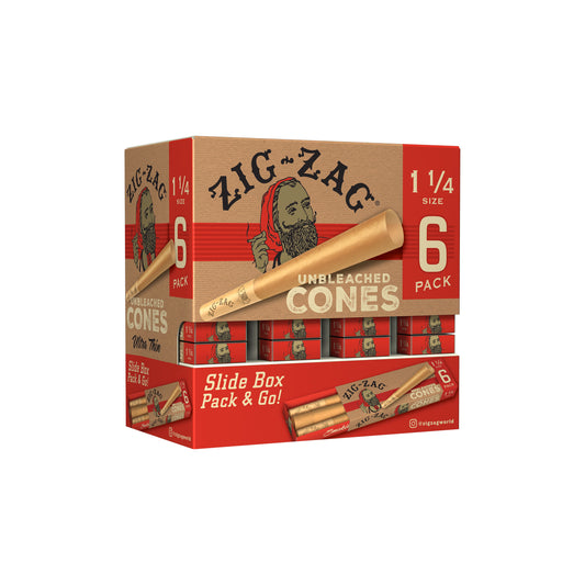 Zig Zag Unbleached Promo Display (36 Pack Per Display) 6 Cones Per pack - 1 1/4 Cones (1 Count) Flower Power Packages 