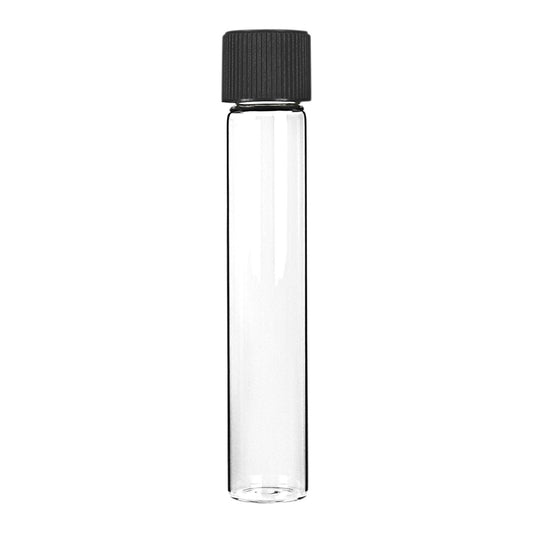 120mm Child Resistant Clear Glass Pre-Roll Tube w/Black Top 400 Count at Flower Power Packages