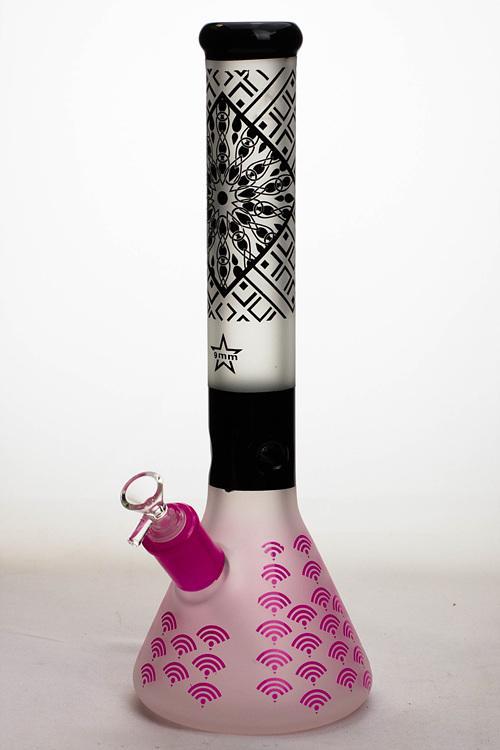 15.5" Genie 9 mm thick sandblasted glass beaker water bong Flower Power Packages Pink 