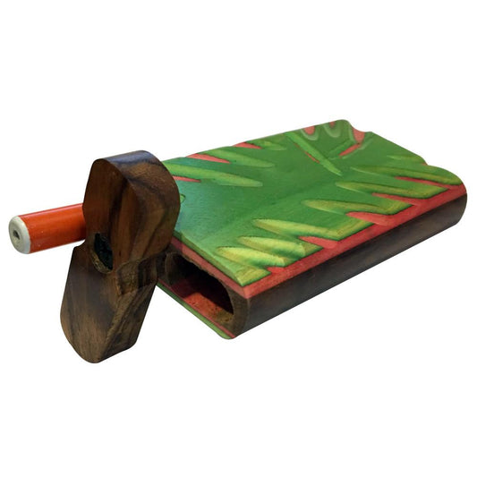 4" Carved Wood Swivel Cap Dugout - Green/Pink Flower Power Packages 