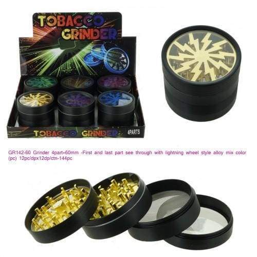 4 Piece Lightning Tobacco Herb Grinder Aluminum 60mm (6 Count) at Flower Power Packages