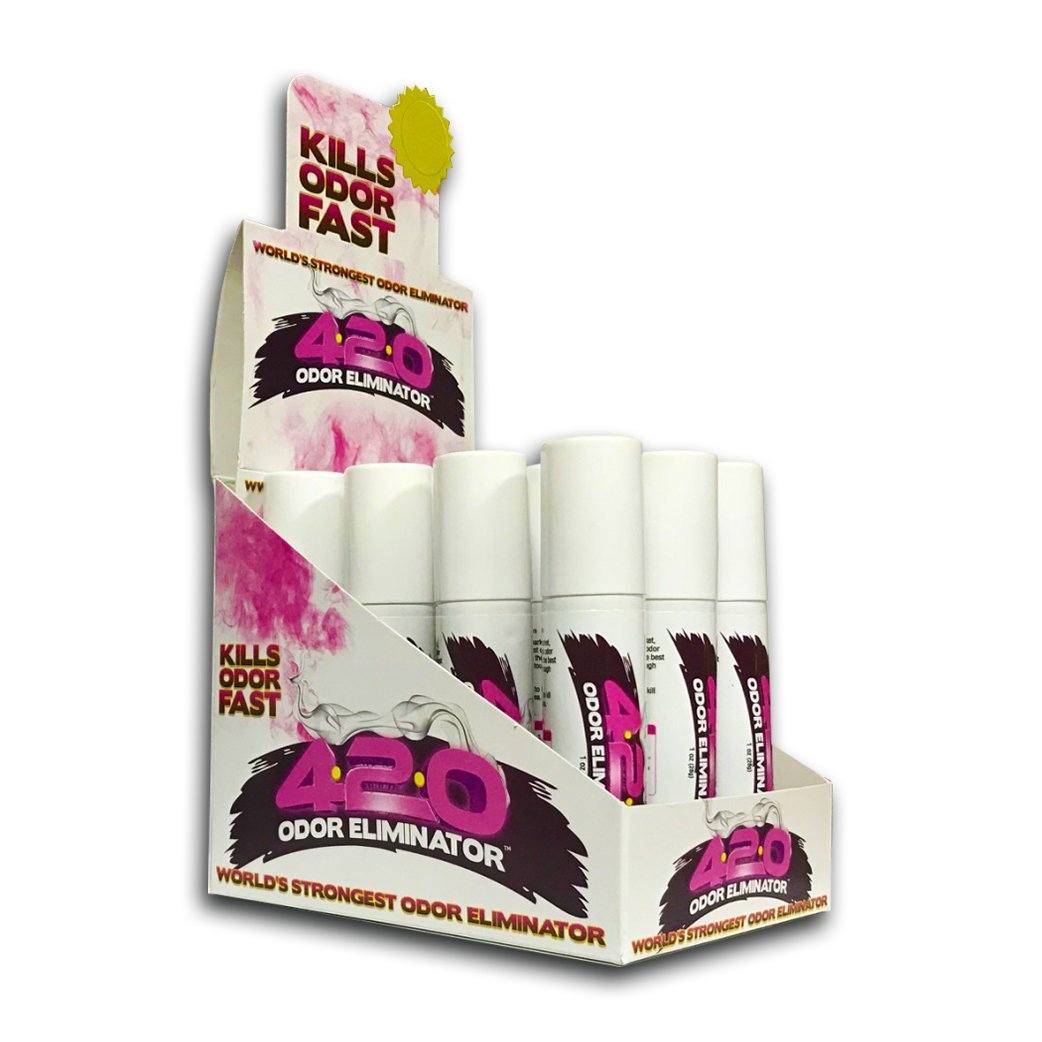 420 Odor Eliminator Spray Sleeve Sweet Vanilla Pink (12 Count Display) Flower Power Packages 