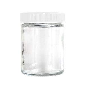 4oz Glass Jar Screw Top - Clear Jar with White Lid (90 Count or 120 Count) Flower Power Packages 