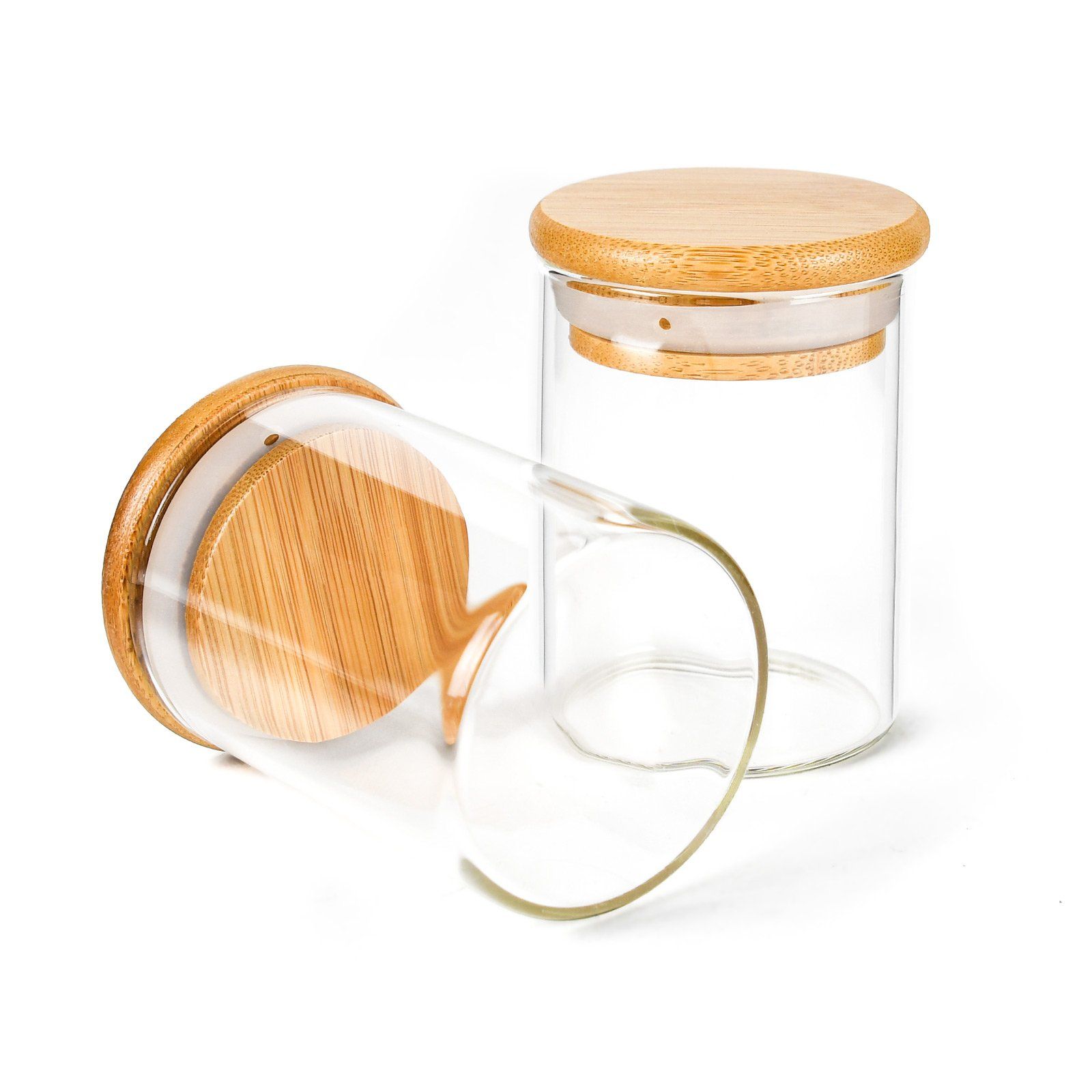 4oz glass jars with bamboo lids at Flower Power Packages
