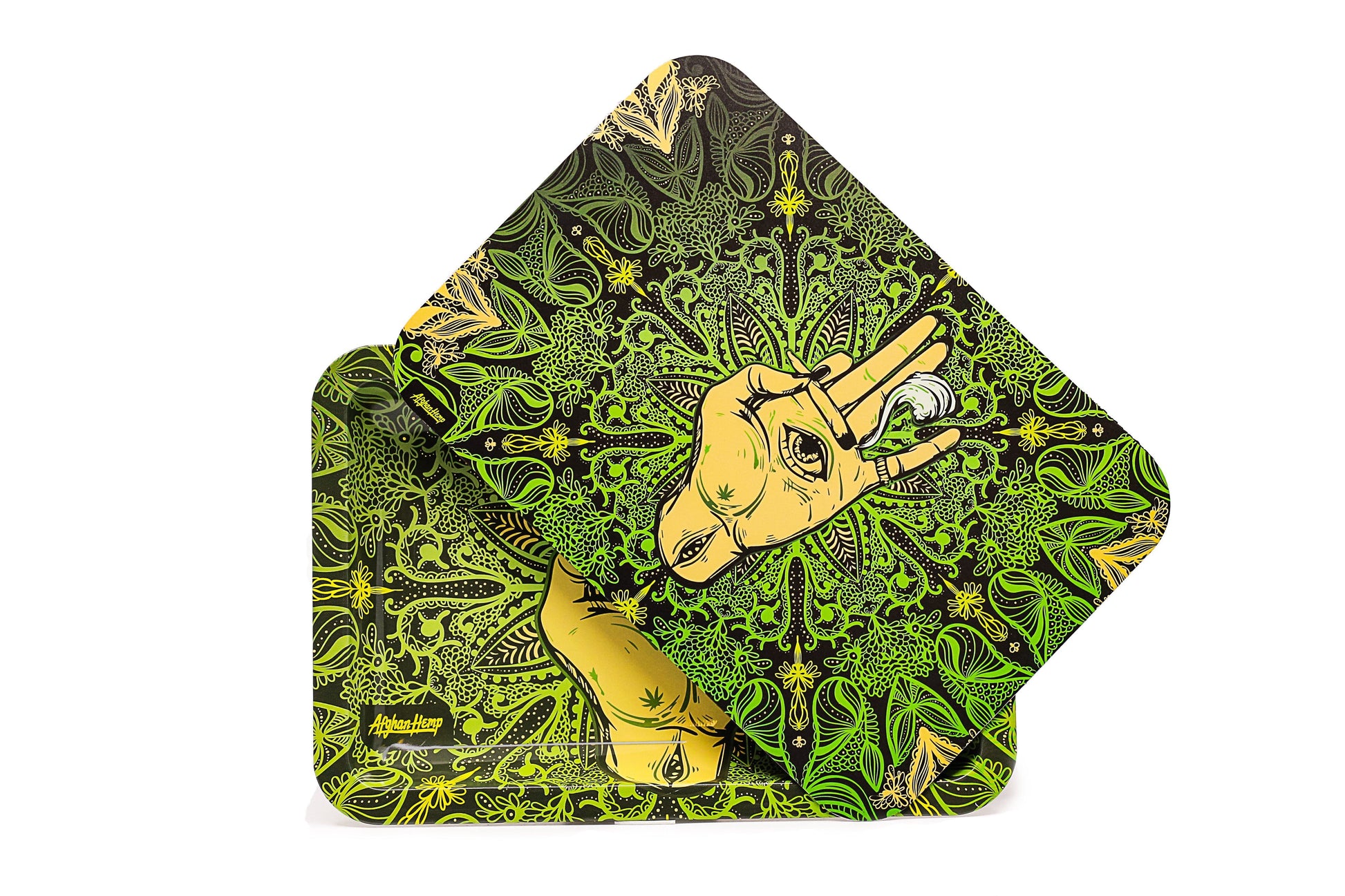 Afghan Hemp - Metal Tray Kit w/ Magnetic Lid (4 colors) Flower Power Packages Green 