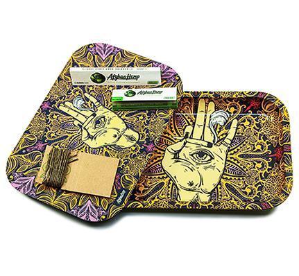 Afghan Hemp - Metal Tray Kit w/ Magnetic Lid (4 colors) Flower Power Packages Khaki 