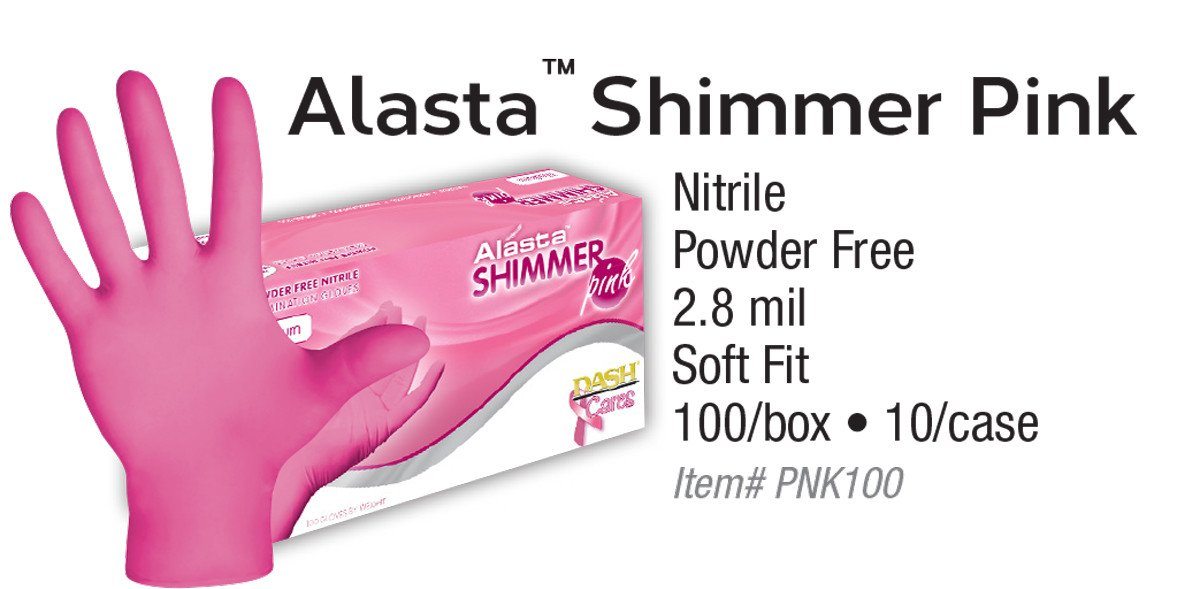Alasta Shimmer Pink Powder Free Nitrile Exam Gloves (Case) at Flower Power Packages