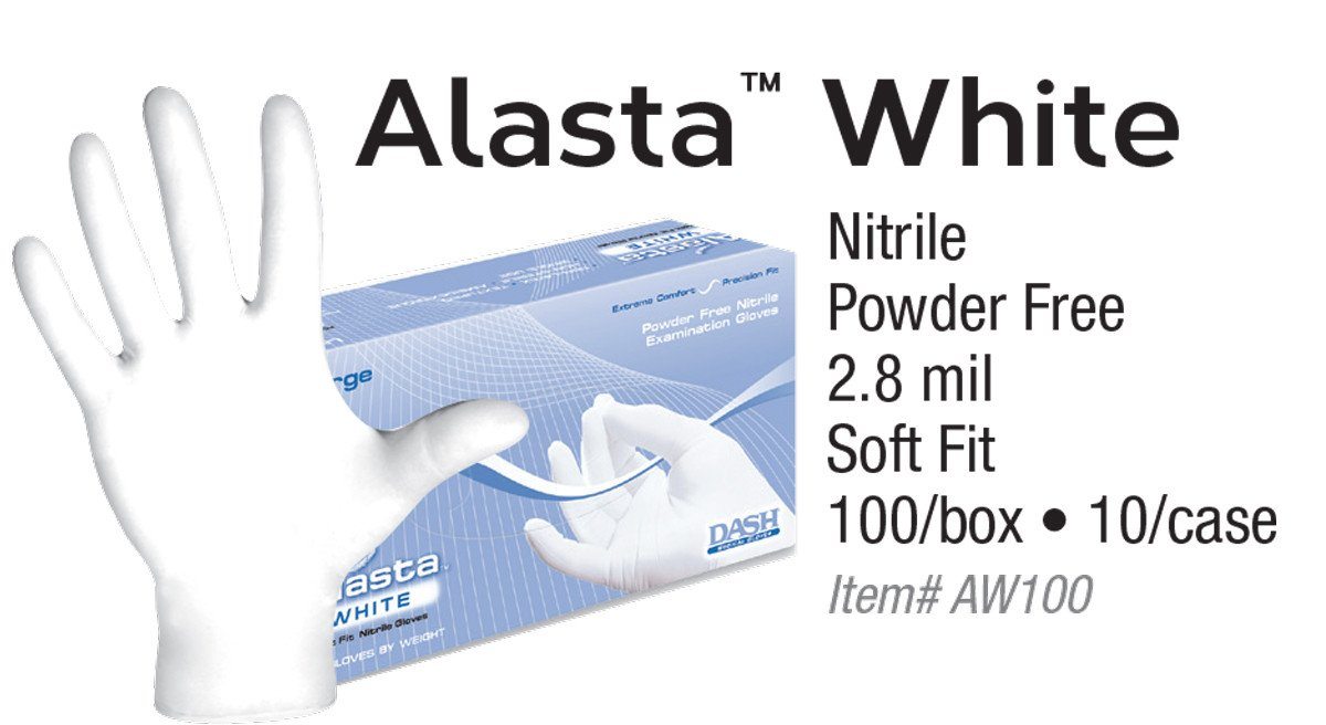Alasta White Nitrile Exam Gloves (Case) at Flower Power Packages