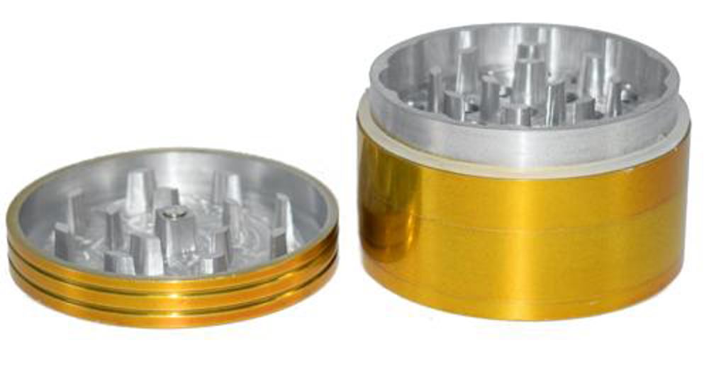 Aluminum Color - 63mm 4 Part Grinder - 1ct (Various Colors) Flower Power Packages Gold 