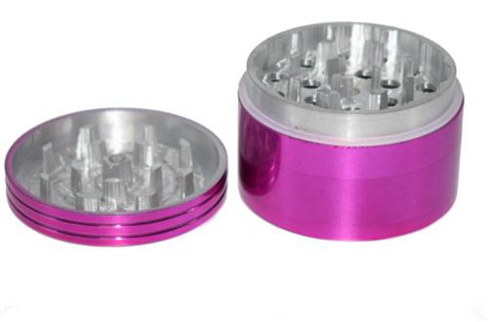 Aluminum Color - 63mm 4 Part Grinder - 1ct (Various Colors) Flower Power Packages Pink 
