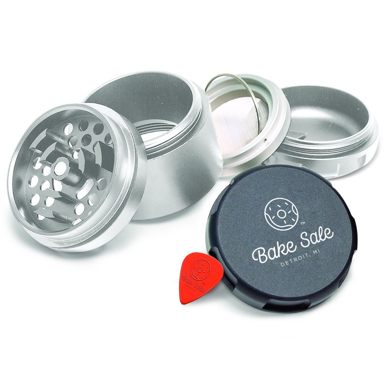 Bake Sale Aircraft Grade Aluminum Grinder W/Removable Magnetic Screen Various Colors Flower Power Packages Black/Silver 