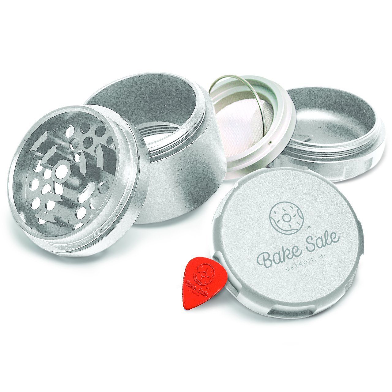 Bake Sale Aircraft Grade Aluminum Grinder W/Removable Magnetic Screen Various Colors Flower Power Packages Silver 