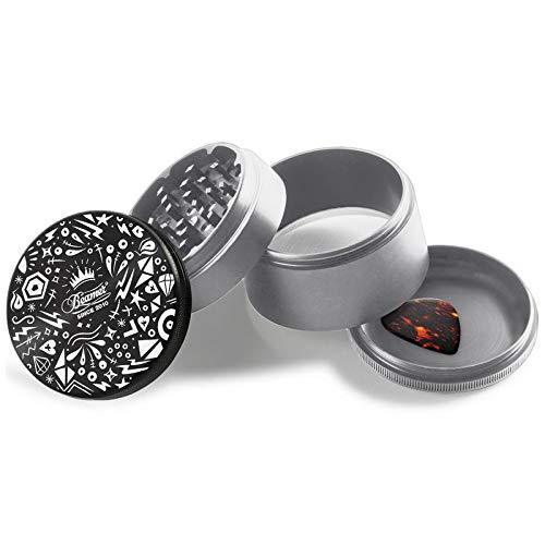 Beamer Aircraft Grade Aluminum Grinder Royal Shapes Design 2" Tall 63mm (Various Colors) Flower Power Packages Silver/Black 