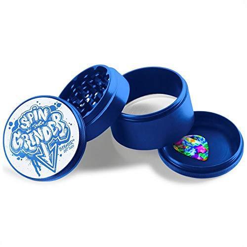 Beamer Aircraft Grade Spin The Grinder With Extended Chamber Aluminum Grinder 2.5" Tall 63mm (Various Colors) Flower Power Packages Blue 