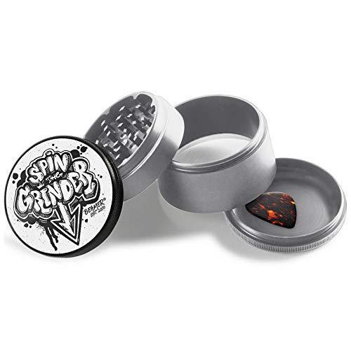 Beamer Aircraft Grade Spin The Grinder With Extended Chamber Aluminum Grinder 2.5" Tall 63mm (Various Colors) Flower Power Packages Silver/Black 