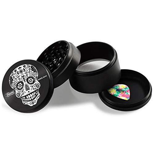 Beamer Aircraft Grade With Extended Chamber Sugar Skull Design Aluminum Grinder 2.5" Tall 63mm (Various Colors) Flower Power Packages Black 