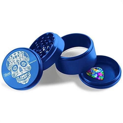 Beamer Aircraft Grade With Extended Chamber Sugar Skull Design Aluminum Grinder 2.5" Tall 63mm (Various Colors) Flower Power Packages Blue 