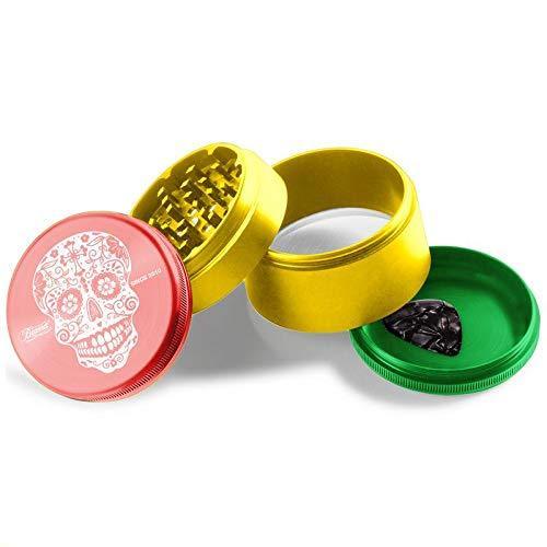 Beamer Aircraft Grade With Extended Chamber Sugar Skull Design Aluminum Grinder 2.5" Tall 63mm (Various Colors) Flower Power Packages Rasta 