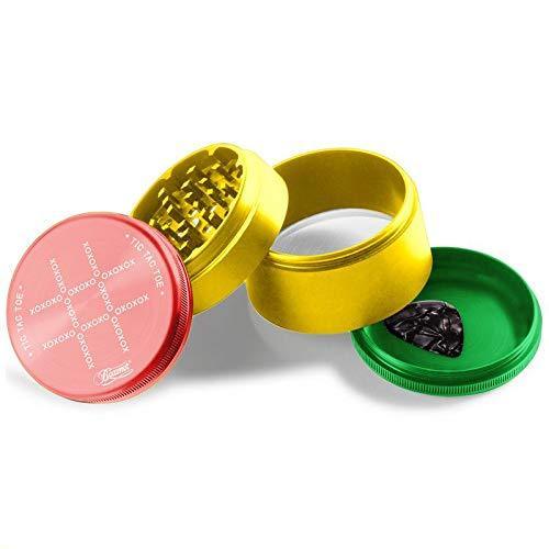 Beamer Aircraft Grade With Extended Chamber Tic Tac Toe Design Aluminum Grinder 2.5" Tall 63mm (Various Colors) Flower Power Packages Rasta 