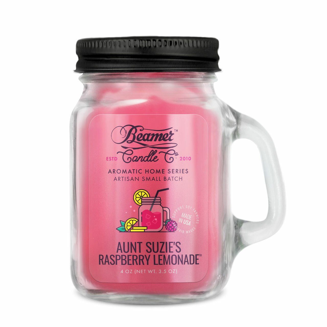Beamer Candle Co - Aromatic Home Series - 4oz Mason Jar - Various Scents - (1 Count) Flower Power Packages Aunt Suzie's Raspberry Lemonade 