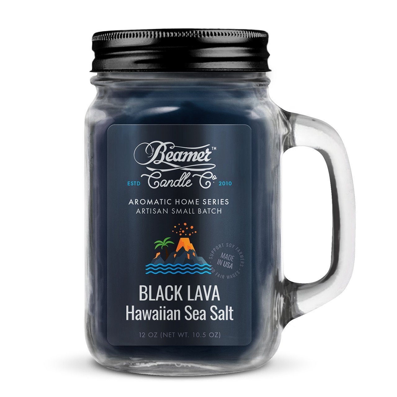 Beamer Candle Company - Aromatic Home Series - 12oz Mason Jar - Various Scents - (1 Count) Flower Power Packages Black Lava Hawaiian Sea Salt 