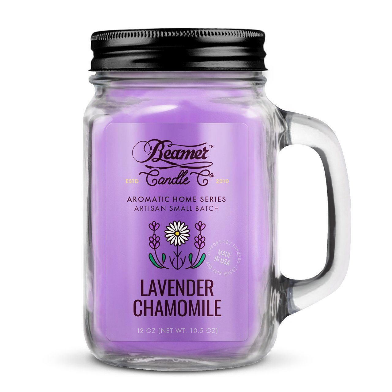 Beamer Candle Company - Aromatic Home Series - 12oz Mason Jar - Various Scents - (1 Count) Flower Power Packages Lavender Chamomile 