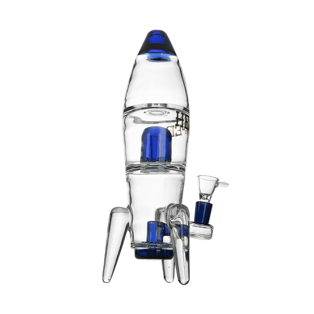 Blue Rocket Ship Glass Bong at Flower Power Packages