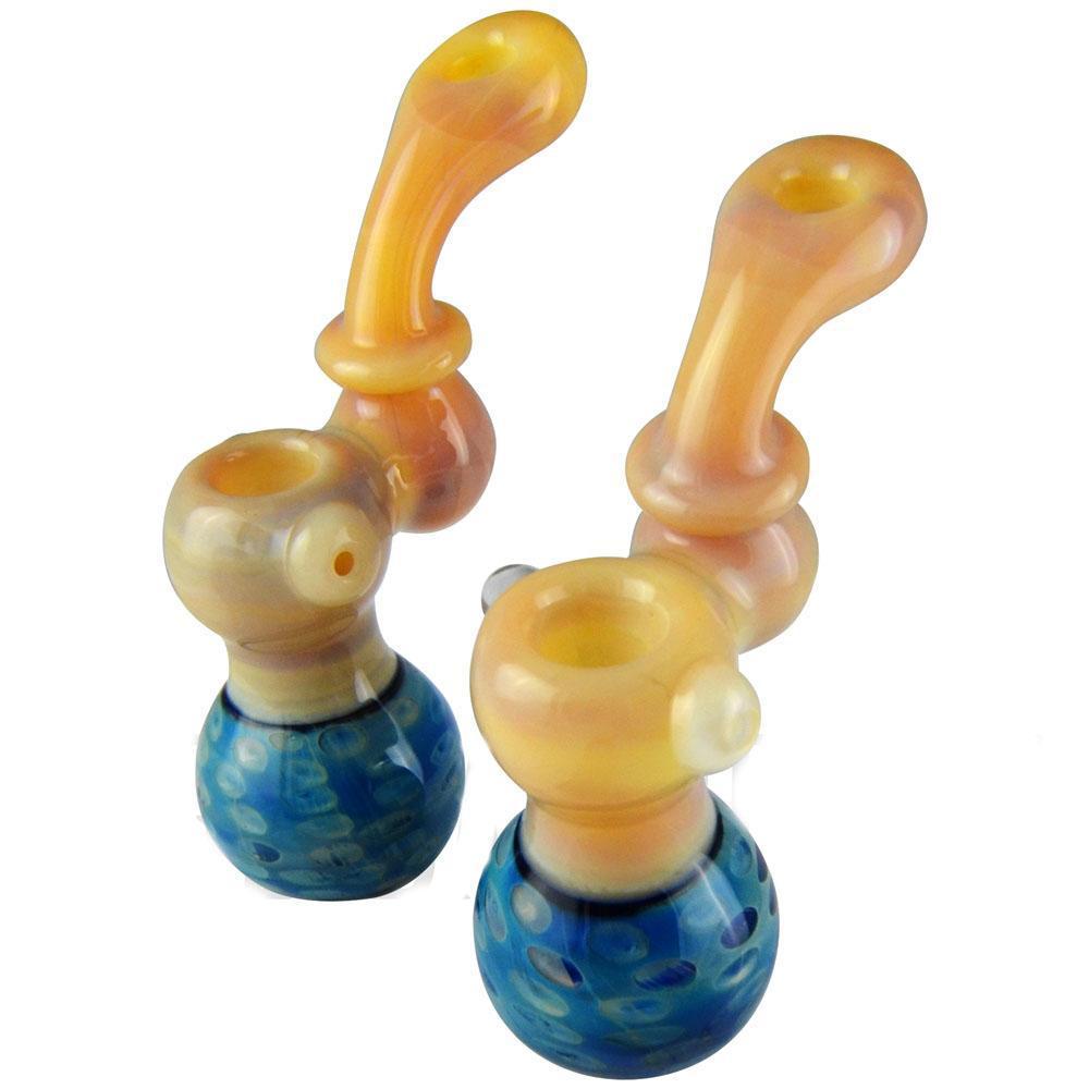 Brown Marble & Blue Scale Glass Bubbler Flower Power Packages 