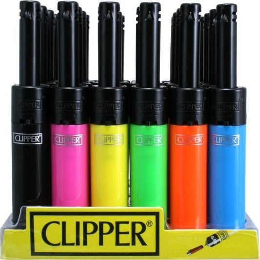 Clipper Lighter Mini Tube 6 Color Black Top Utility Lighter (24 Count Display) Flower Power Packages 