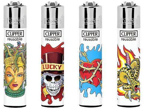 Clipper Lighter - Skulls 10 Design - (48,240 OR 480 Count) Flower Power Packages 
