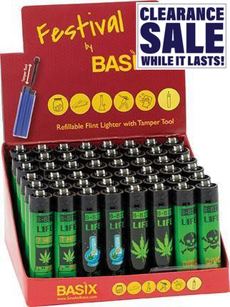 Festival By Basix Lighters - Various Designs - (48 Count) Flower Power Packages 8-Bit Life 