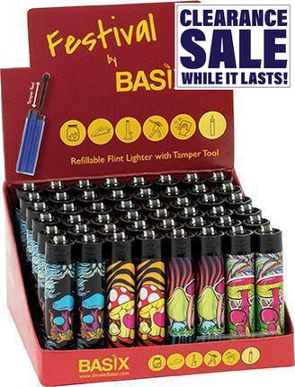 Festival By Basix Lighters - Various Designs - (48 Count) Flower Power Packages Magic Mushroom 
