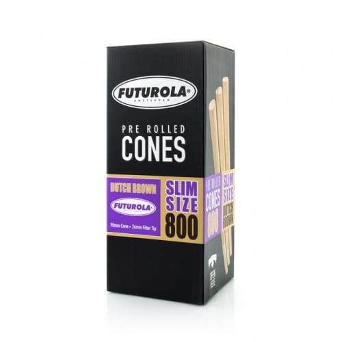 Futurola Dutch Brown- Slim Size - Pre Rolled Cones 98mm x 26mm (800 Count) Flower Power Packages 