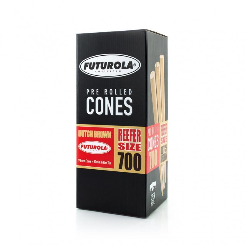 Futurola - Reefer Size Bulk Cones - 98mm Cone & 30mm Filter tip (700 count) Flower Power Packages Dutch Brown 