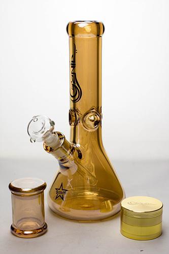 Genie 12" Metallic heady glass beaker bong gift set Flower Power Packages Gold-4808 