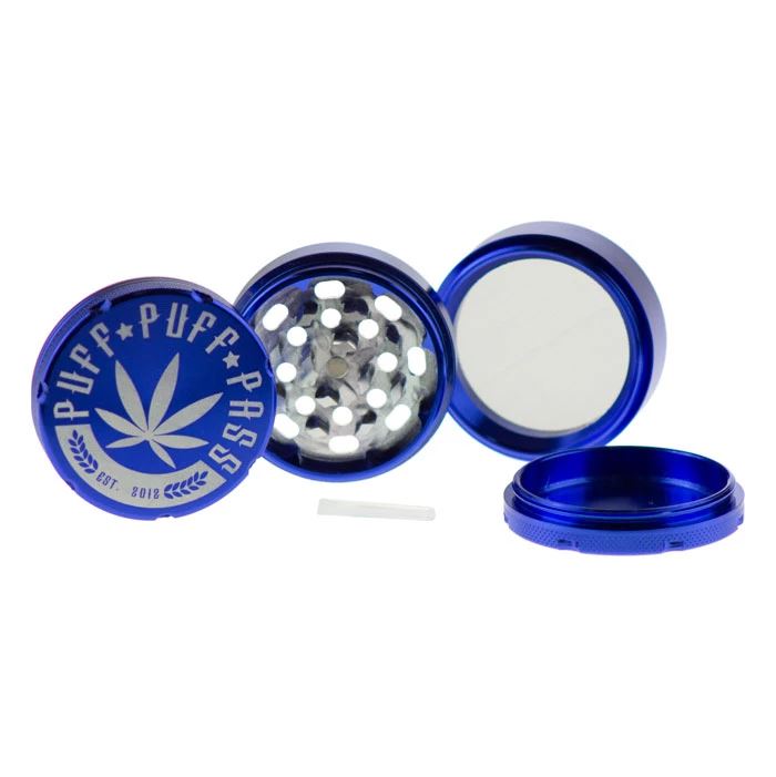 Grinder Puff Puff Pass Aluminum 3 Stage 55mm Flower Power Packages Blue 