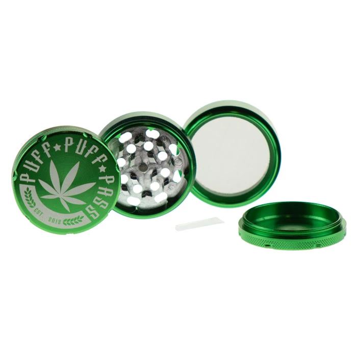 Grinder Puff Puff Pass Aluminum 3 Stage 55mm Flower Power Packages Green 