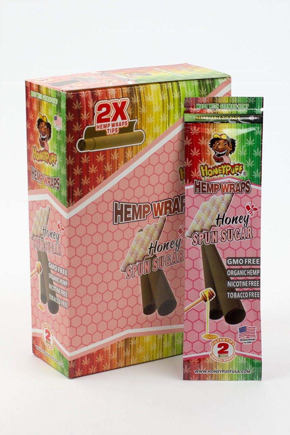 HONEYPUFF Fruit Flavored Hemp Wraps Flower Power Packages Spun Sugar 