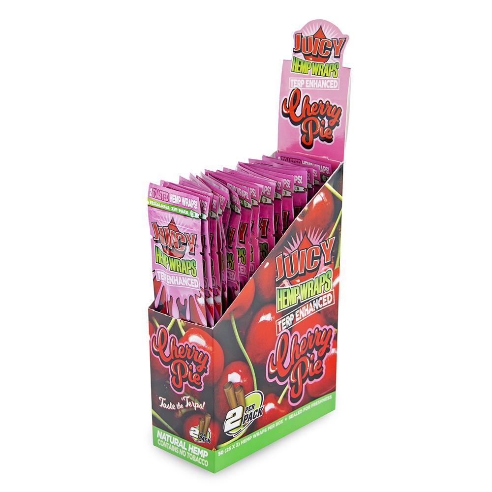 Juicy Terp Enhanced Hemp Wraps - Various Flavors - 2 Wraps Per Pack - (25 Count Displays) (Various Counts) Flower Power Packages Cherry Pie 1 Display 