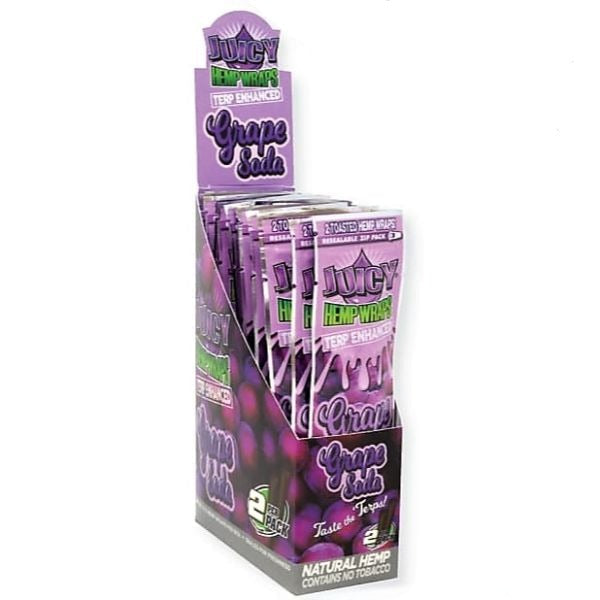 Juicy Terp Enhanced Hemp Wraps - Various Flavors - 2 Wraps Per Pack - (25 Count Displays) (Various Counts) Flower Power Packages Grape Soda 1 Display 