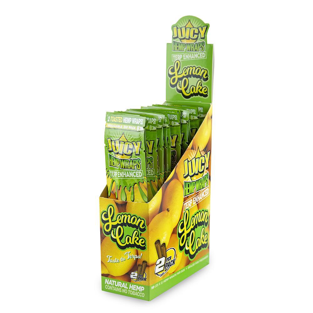Juicy Terp Enhanced Hemp Wraps - Various Flavors - 2 Wraps Per Pack - (25 Count Displays) (Various Counts) Flower Power Packages Lemon Cake 1 Display 