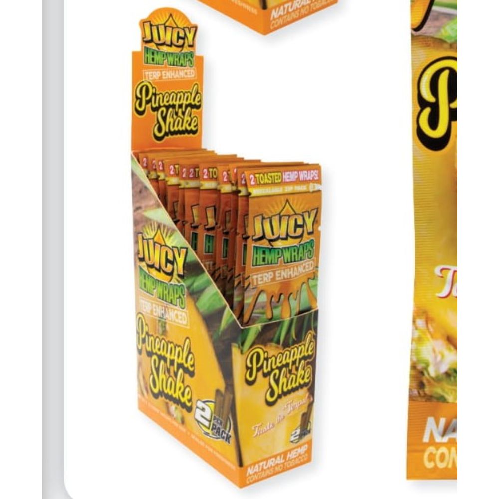 Juicy Terp Enhanced Hemp Wraps - Various Flavors - 2 Wraps Per Pack - (25 Count Displays) (Various Counts) Flower Power Packages Pineapple Shake 1 Display 