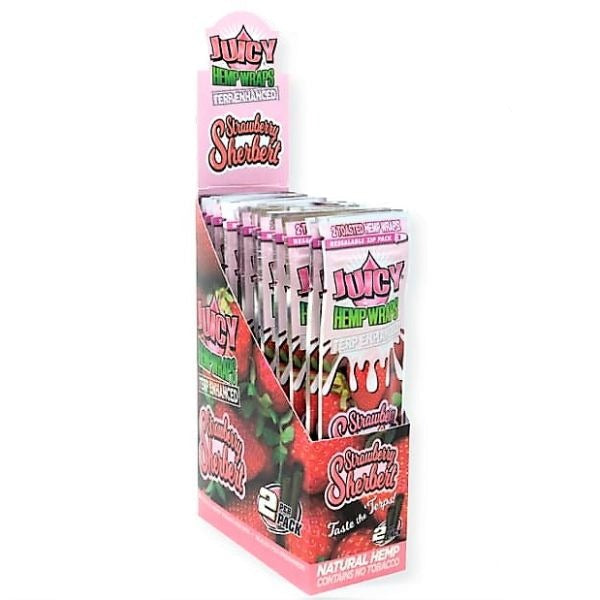 Juicy Terp Enhanced Hemp Wraps - Various Flavors - 2 Wraps Per Pack - (25 Count Displays) (Various Counts) Flower Power Packages Strawberry Sherbert 1 Display 