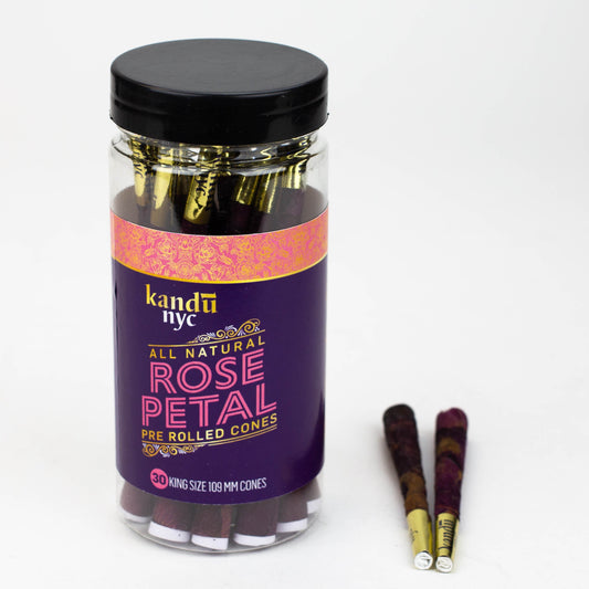 Kandu NYC All natural Rose Petal Pre-rolled Cones 109mm, Display Jar of 30 Count Smoke Drop 