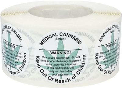 Keep Out Of Reach Of Children Generic Cannabis Warning Labels 500 Rolls at Flower Power Packages