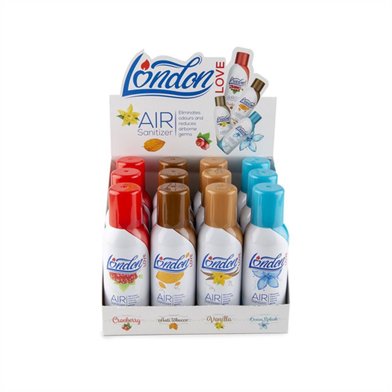 London Love Air Sanitizer - 12pc Display w/ 4 Assorted Scents at Flower Power Packages