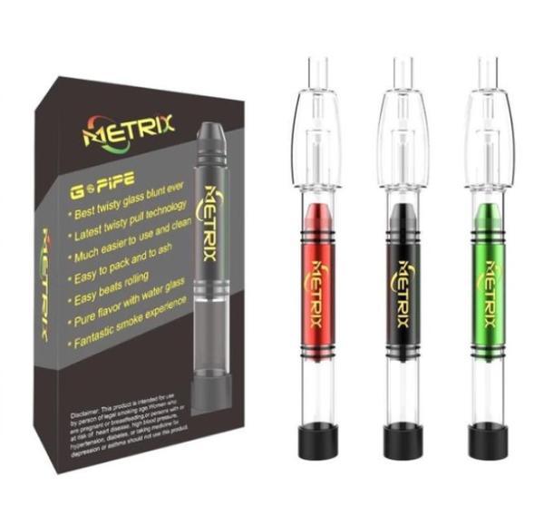 METRIX G Pipe Twisty Glass Blunt - Various Colors - (1 Count) Flower Power Packages 