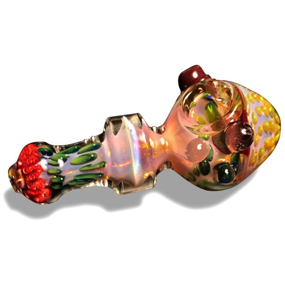 Multi-Colored Glass Spoon with Pink Swirls at Flower Power Packages