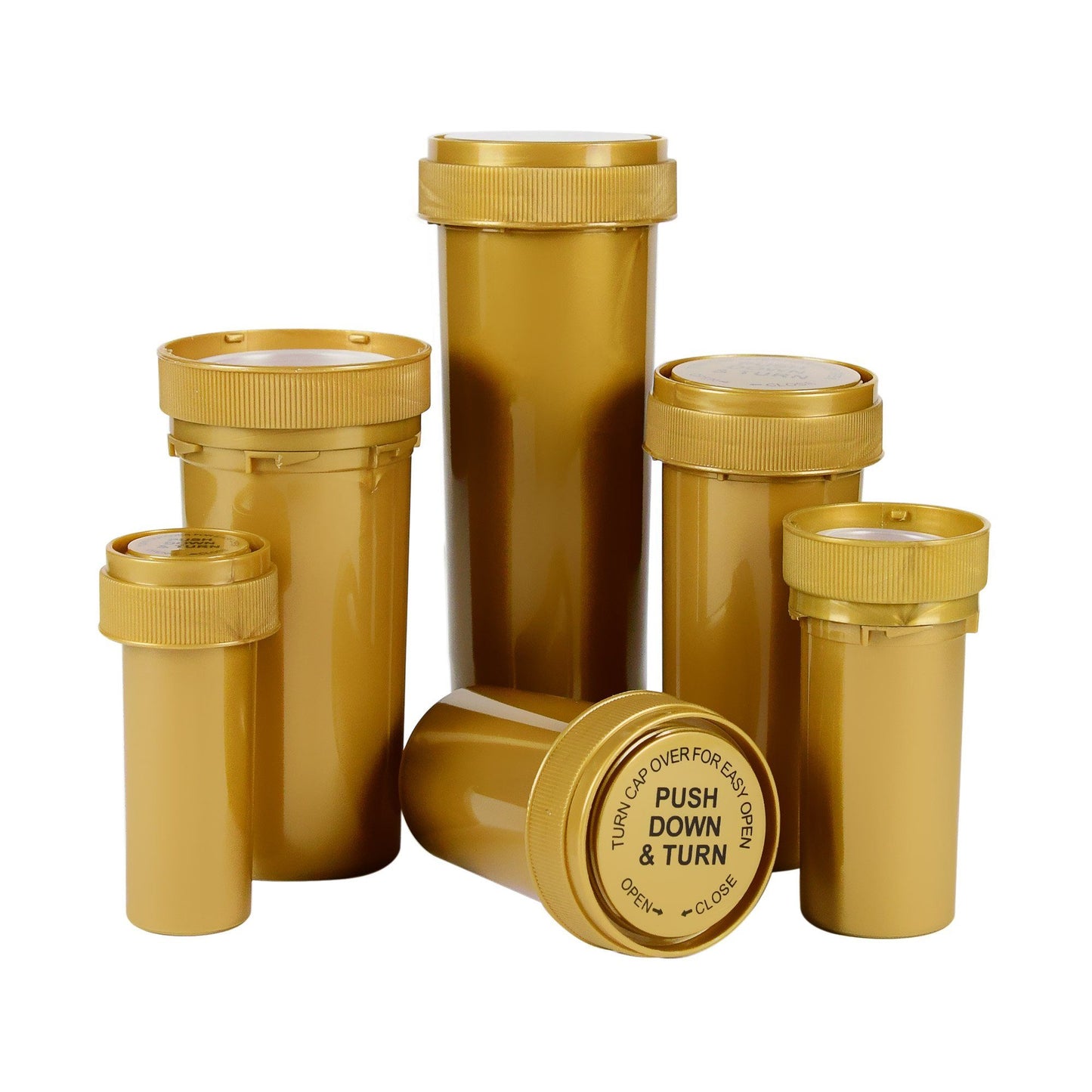Opaque Gold 8 Dram Reversible Cap Vials for Medical Pharmacies & Dispensaries at Flower Power Packages