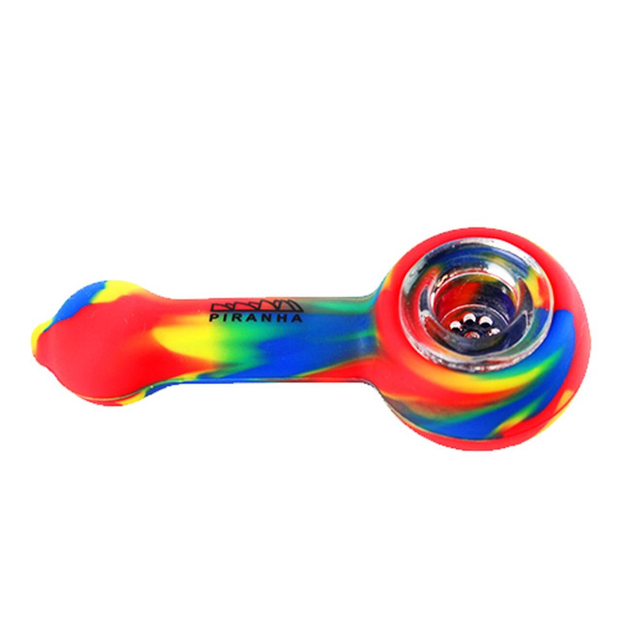 Piranha Silicone Hand Pipe 4" Spoon w/ Glass Bowl - Assorted Colors Flower Power Packages Default 